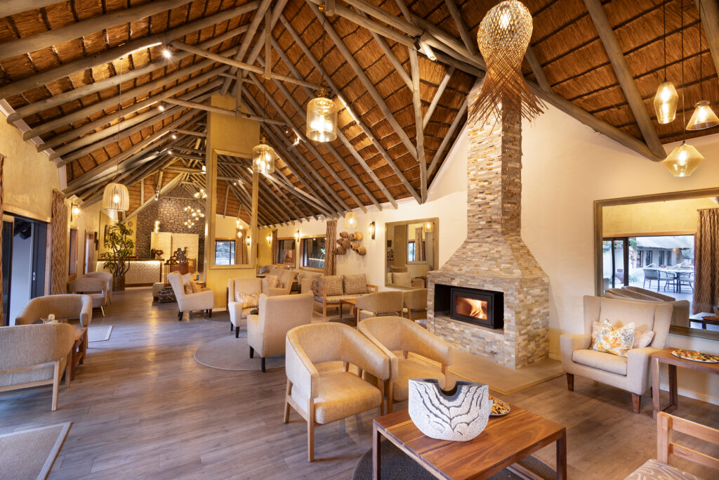 Mabula Game Lodge Recepeption lounge and fireplace Mabula Game Lodge Recepeption lounge and fireplace