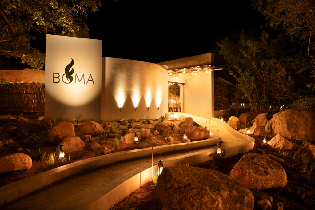 Mabula Game Lodge Boma sign at night Mabula Game Lodge Boma sign at night