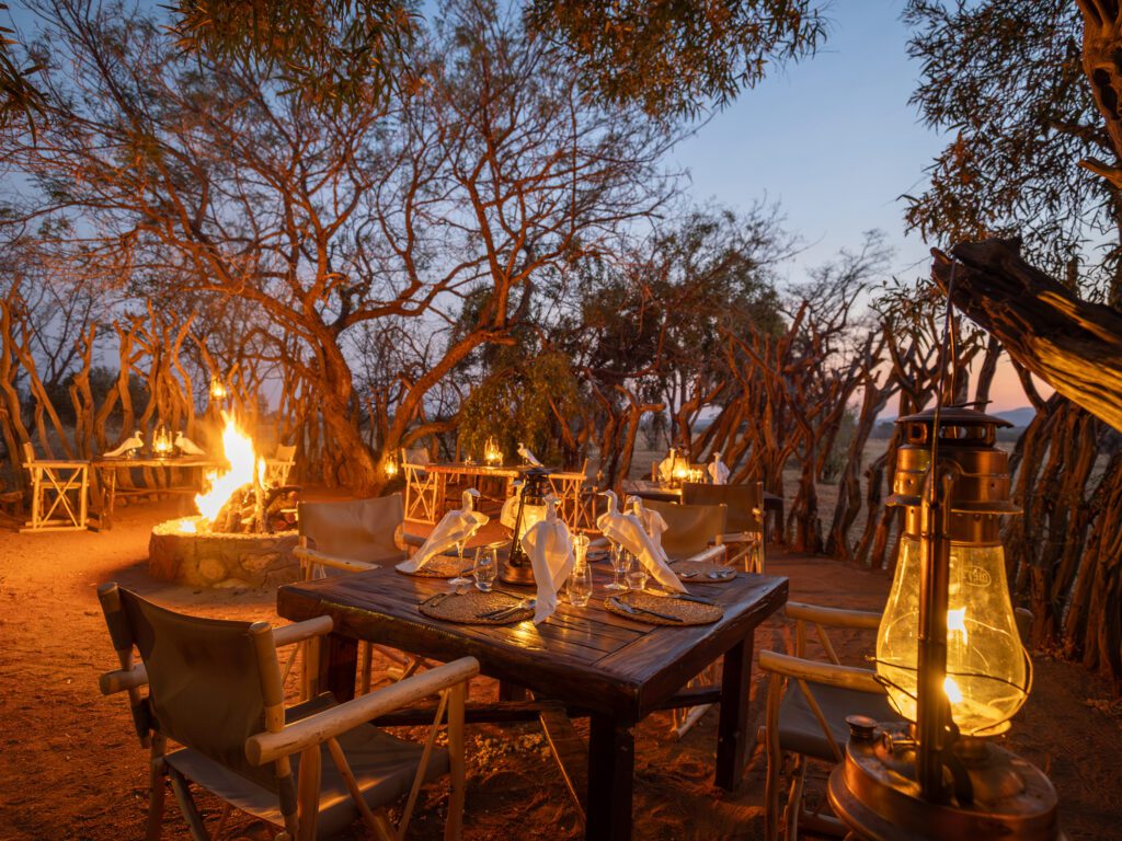 Kwafubesi Tented Camp bome dinner table Kwafubesi Tented Camp bome dinner table